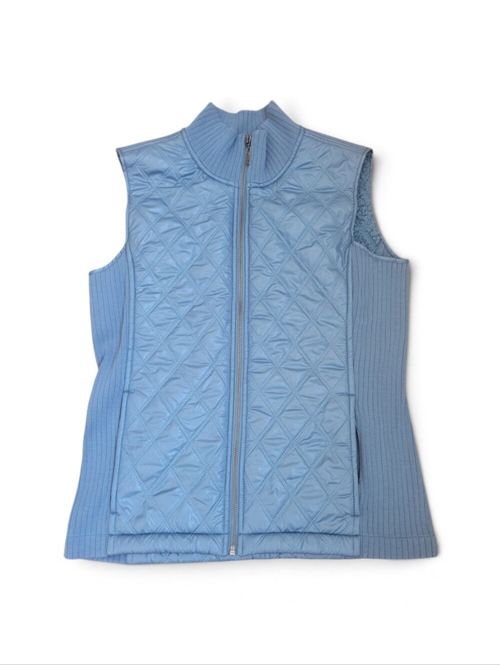 Prana Womens Quilted Blue Sleeveless Fleece Insulated Jacket Vest Size Medium